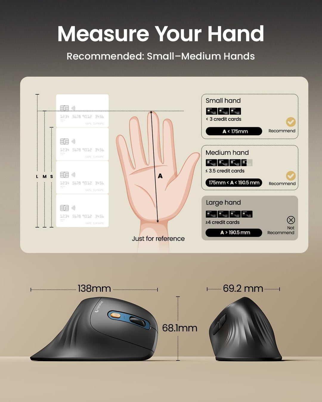 ProtoArc EM11 NL Ergonomische Vertikale Maus, Kabellos Aufladbar Mouse mit 3 Gerät (Bluetooth+Blueto