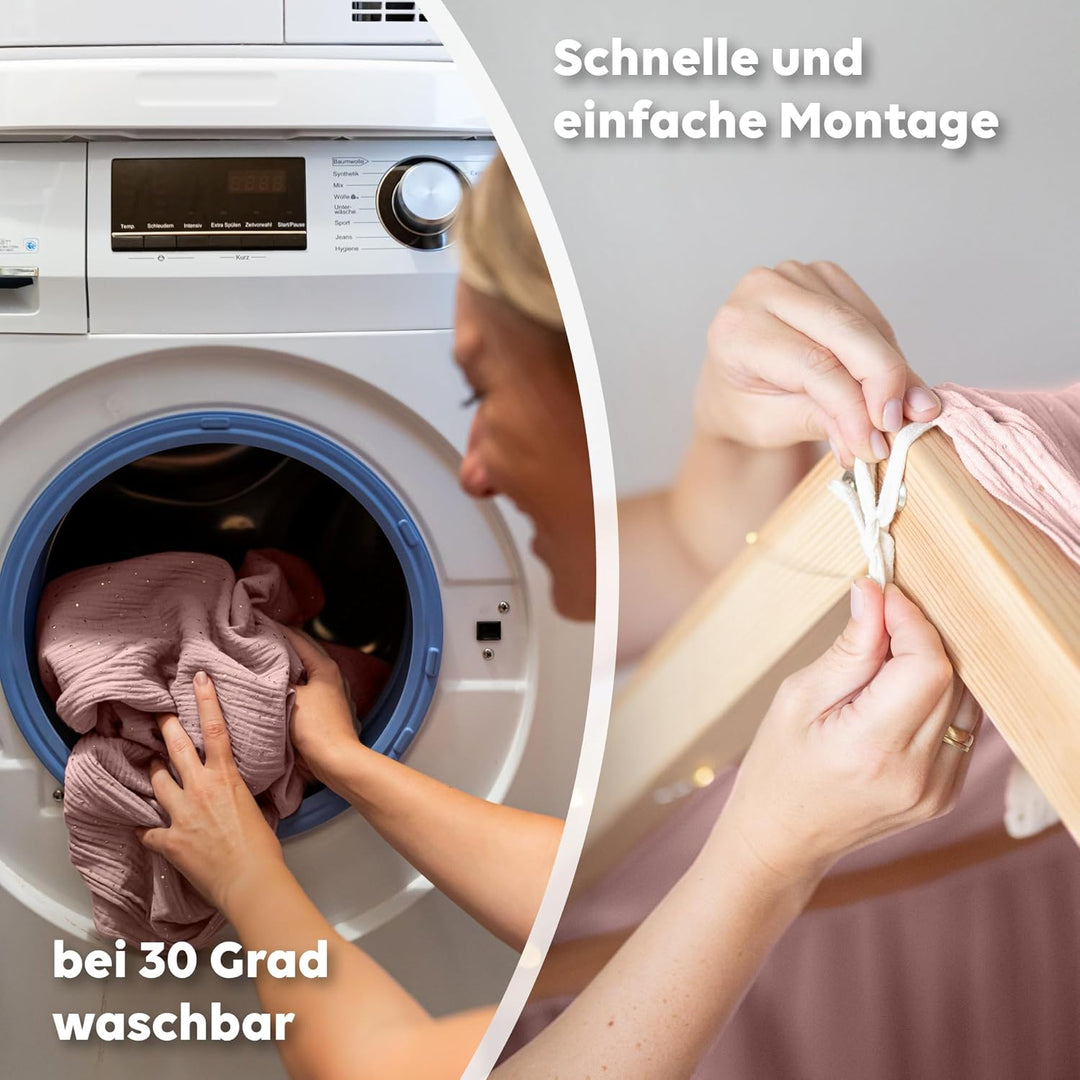 Hausbett Himmel mit Gold Applikation [in 12 Farben] Betthimmel Hausbett aus 100% Baumwolle Musselin