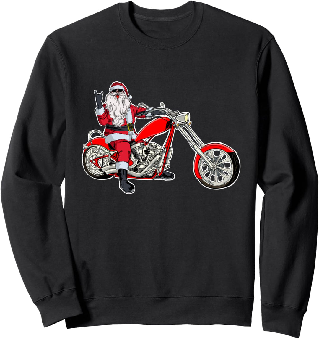 Metal Santa funny Santa Claus Riding a Motorcycle Sweatshirt