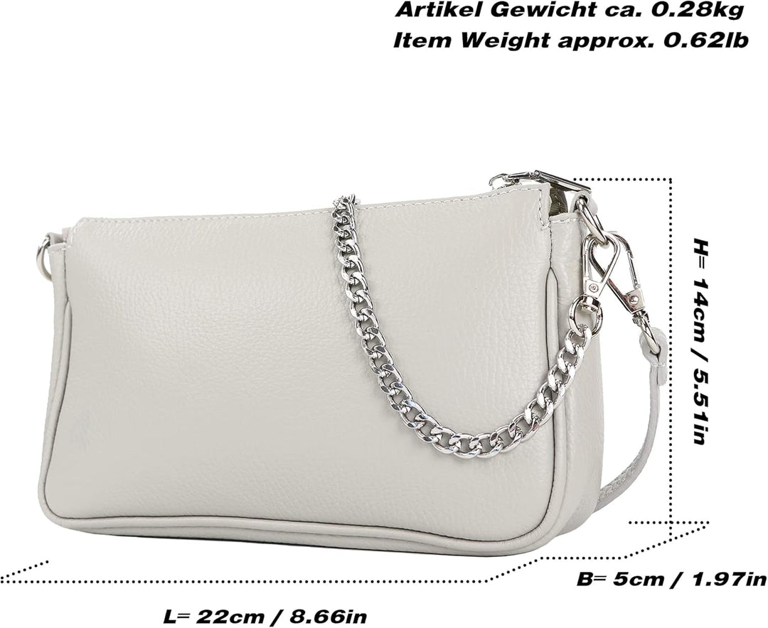 modamoda de - T237 - Umhängetasche Klein Small aus ital. Leder Graubeige, Graubeige