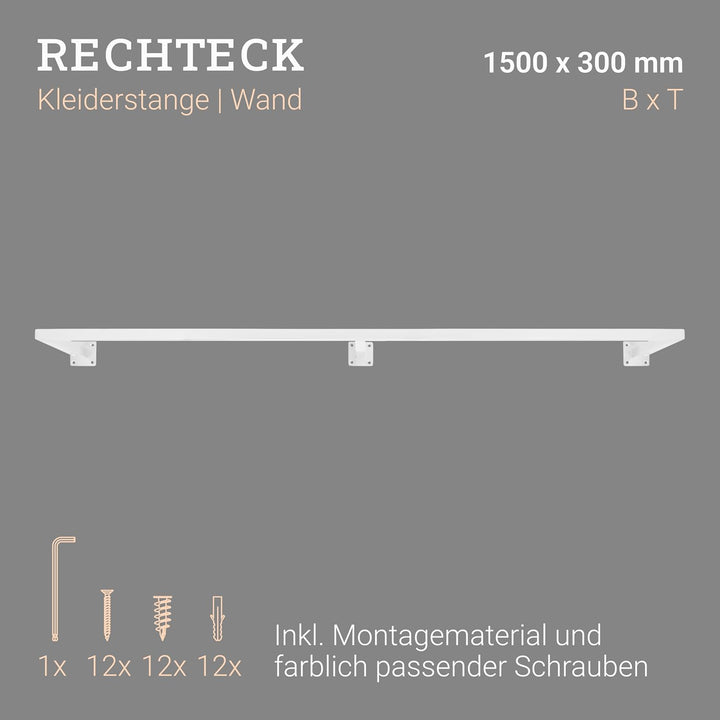 Natural Goods Berlin 1x Kleider-Stange RECHTECK | Einfache Wand-Montage | Garderoben-Stange Industri