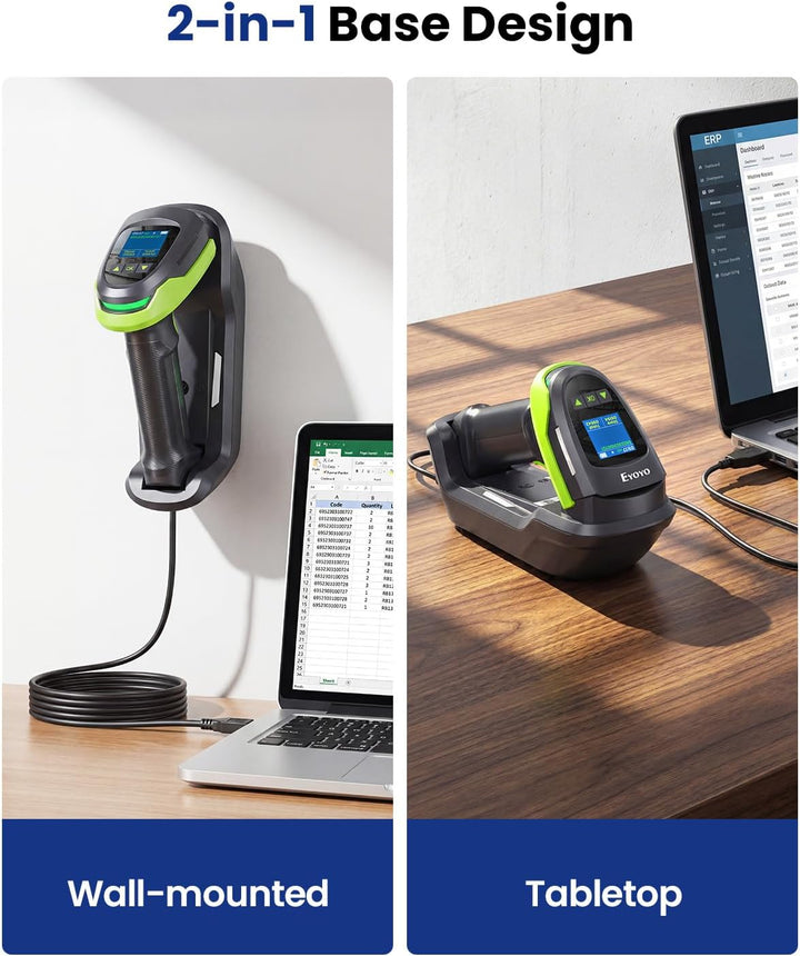 Eyoyo Barcode-Scanner kabellos mit Bildschirm: Pro 1D 2D QR Bluetooth-Scanner, Wandhalterung mit Lad