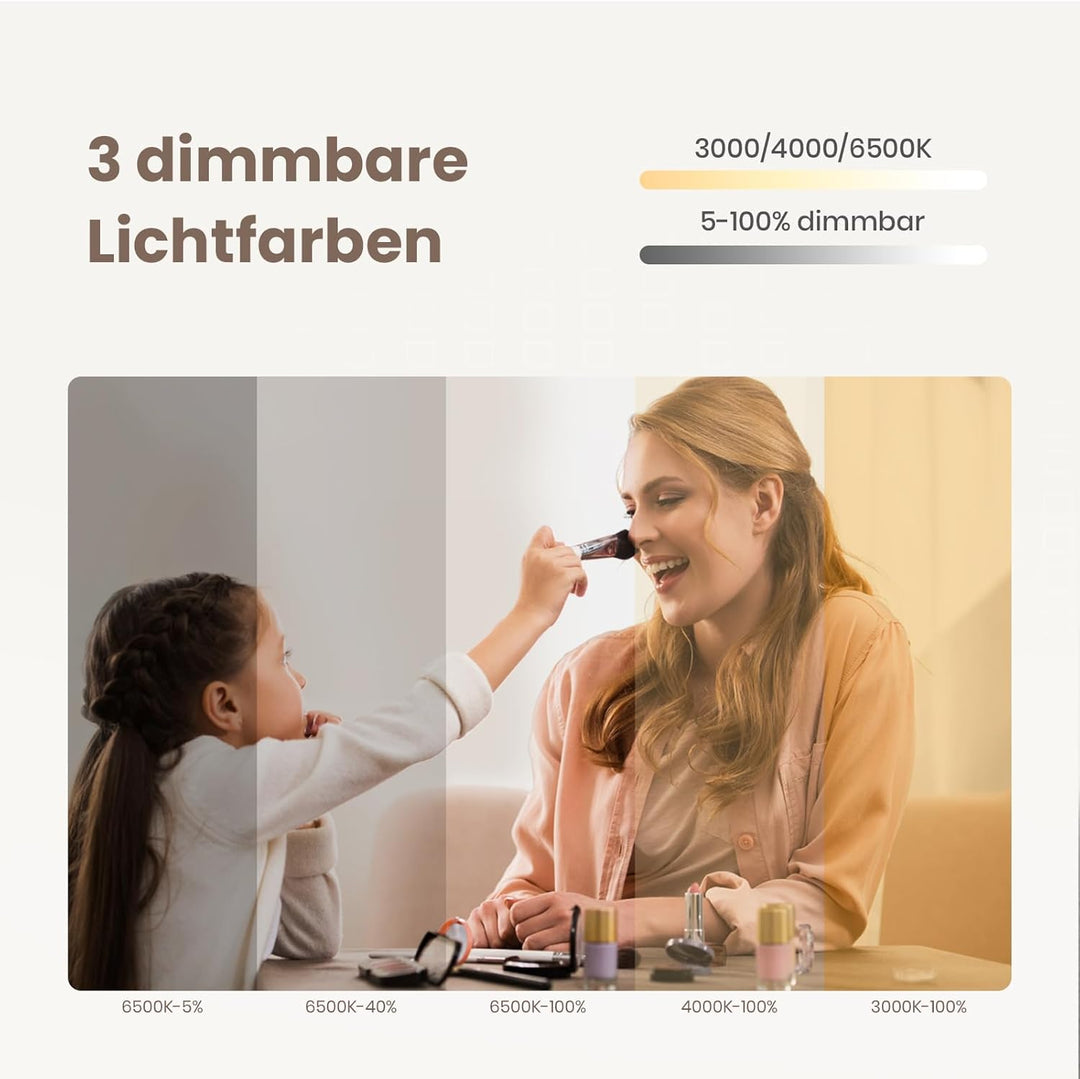 EMKE Asymmetrischer Spiegel LED Badspiegel mit Beleuchtung 70 x 50 cm Touch-Schalter, 3 Lichtfarben