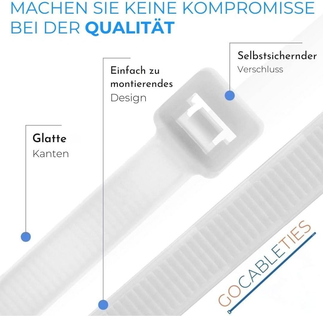 Gocableties Kabelbinder 100 Stück Braun, 450 mm x 9,0 mm mit 79,4 kg Zugfestigkeit, extra starkes, U