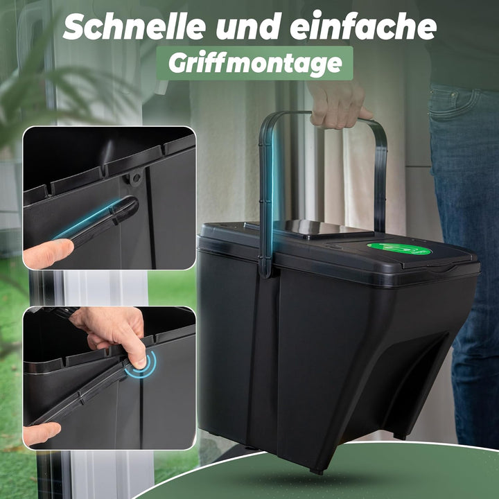 Novaliv Mülltrennsystem Set - 3x 25L Mülleimer Trennsystem - Mülleimer 4 Fächer - Mülltrennsysteme s