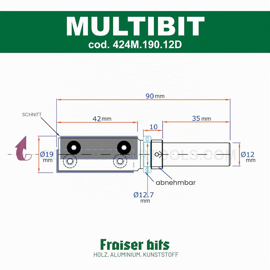 Fraiser Multibit - Nutfräser und Bündigfräser zum Kopieren, Schneiden und Rampenfräsen, Durchmesser