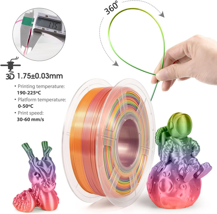 iSANMATE Filament 1.75 PLA, Multicolor Rainbow Seide PLA Filament 3d Drucker Filament 1 kg Spule, Ma
