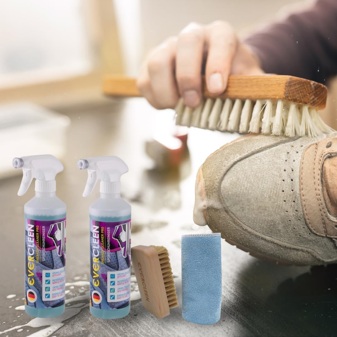 Made in Germany professioneller Sneaker Cleaner 2x 500ml + Mikrofasertuch + Bürste. Intensive Reinig