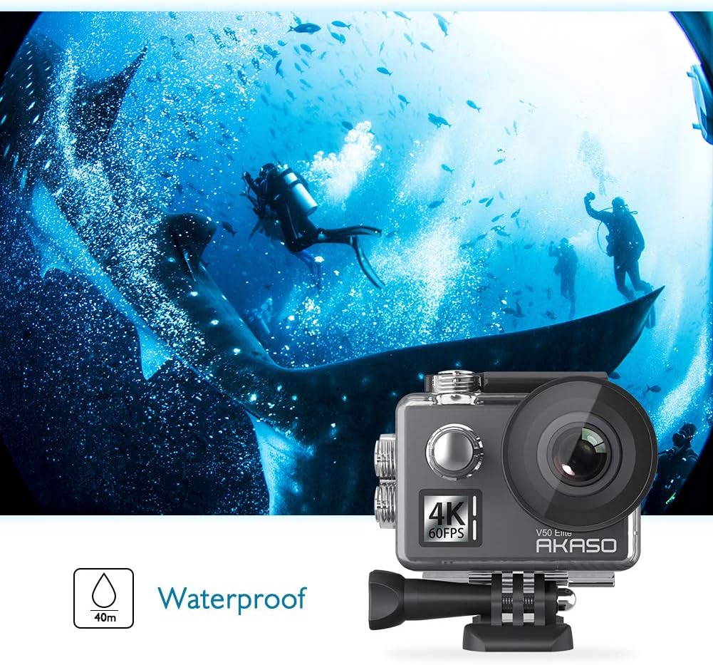 AKASO Action Cam 4K60FPS, Unterwasserkamera 40M Wasserdicht 20MP WiFi Actioncam mit EIS Stabilisieru