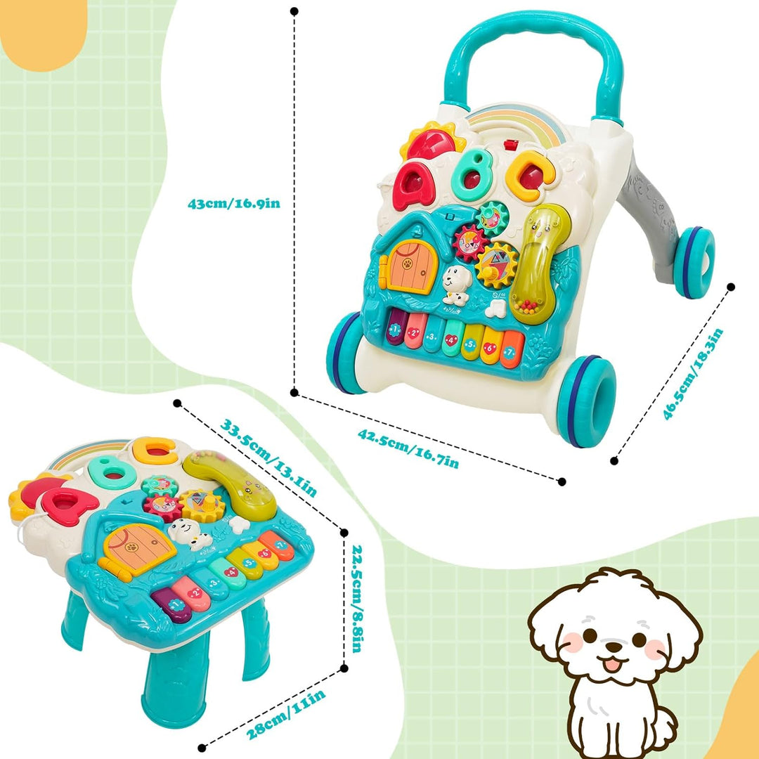 Lernlaufhilfe für Kleinkinder Blauer Kinderlaufwagen mit Rollen, Musik und Lichtern Multifunktionale