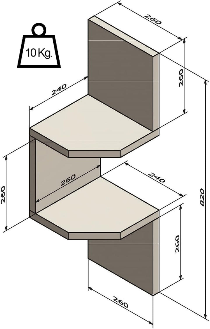 Henor Wand-Eckregal Zickzack-Design aus FSC® Holz Mod.26-2 Regale. Ecke Spezial. 82 x 26 x 26 cm. We