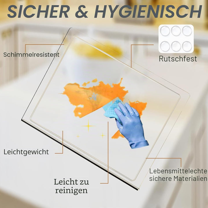 JJL Acryl-Schneidebrett mit Saftkanal 61 x 46 cm - BPA-frei, rutschfest, transparent - Multifunktion