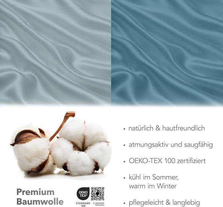 BLUE MOON Premium Mako-Satin Wendebettwäsche - Satin-Bettzeug - Bettwäsche aus 100% Baumwolle - Made