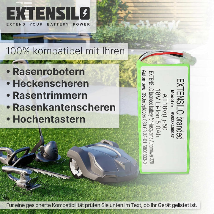 EXTENSILO Akku kompatibel mit Husqvarna Automower 420, 330X 2014, 330X 2015, 420 2016 Rasenroboter R
