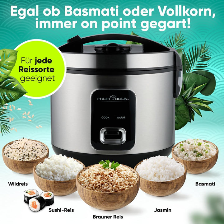 ProfiCook® Reiskocher für 3kg Reis | schnelle Zubereitung ohne Anbrennen | Warmhaltefunktion | inkl.
