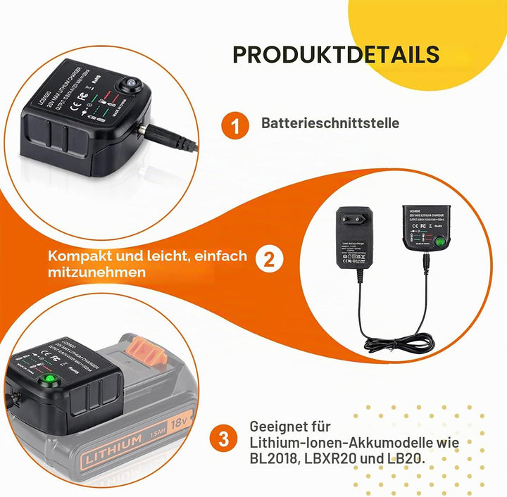 18V/20V Ladegerät Kompatibel mit Black &amp; Decker 18V Ladegerät für Black und Decker Akku Lithium-Ione