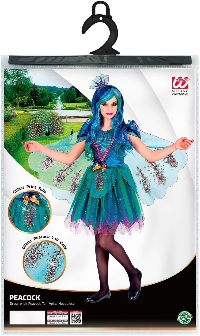 "PEACOCK" (dress with peacock tail veils, headpiece) - (116 cm / 4-5 Years), 116