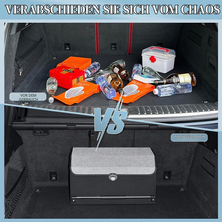 Leder Auto Kofferraum Organizer mit Deckel &amp; stabilem Griff | 45L Multifunktionaler Organizer mit Fä