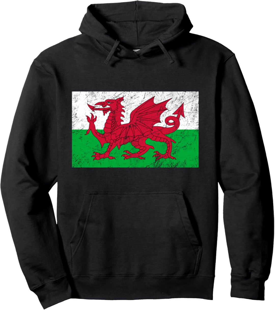 Wales Dragon Flag Welsh Retro Cymru Mittelalter Pullover Hoodie