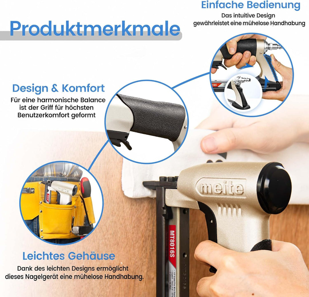 meite MT8016S Polsterhefter, 21 Gauge, Serie 80, 1,27 cm Krone, 0,6 cm bis 1,6 cm Länge, feiner Drah