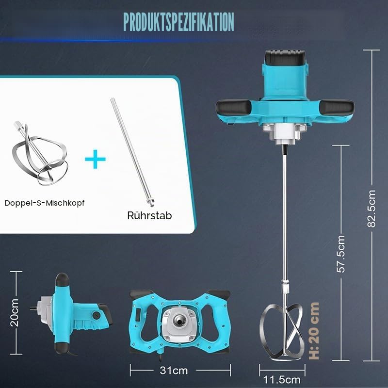 Farb-Mörtelrührer, 2100W Betonmischer, 6-Gang-Getriebe, 0-1500 1/min, inklusive Rondenrührer Ø 120mm