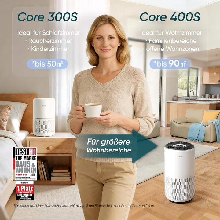 Levoit HEPA Luftreiniger für Allergiker, HEPA plus Aktivkohlefilter, CADR 433 m³/h, für bis zu 90㎡ W
