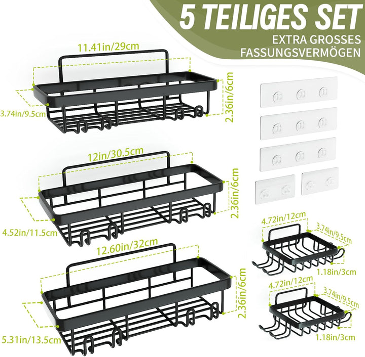TGNISI Duschablage Ohne Bohren 5 Set mit Seifenhalter Badezimmer Regal Badezimmer Organizer Schwarz