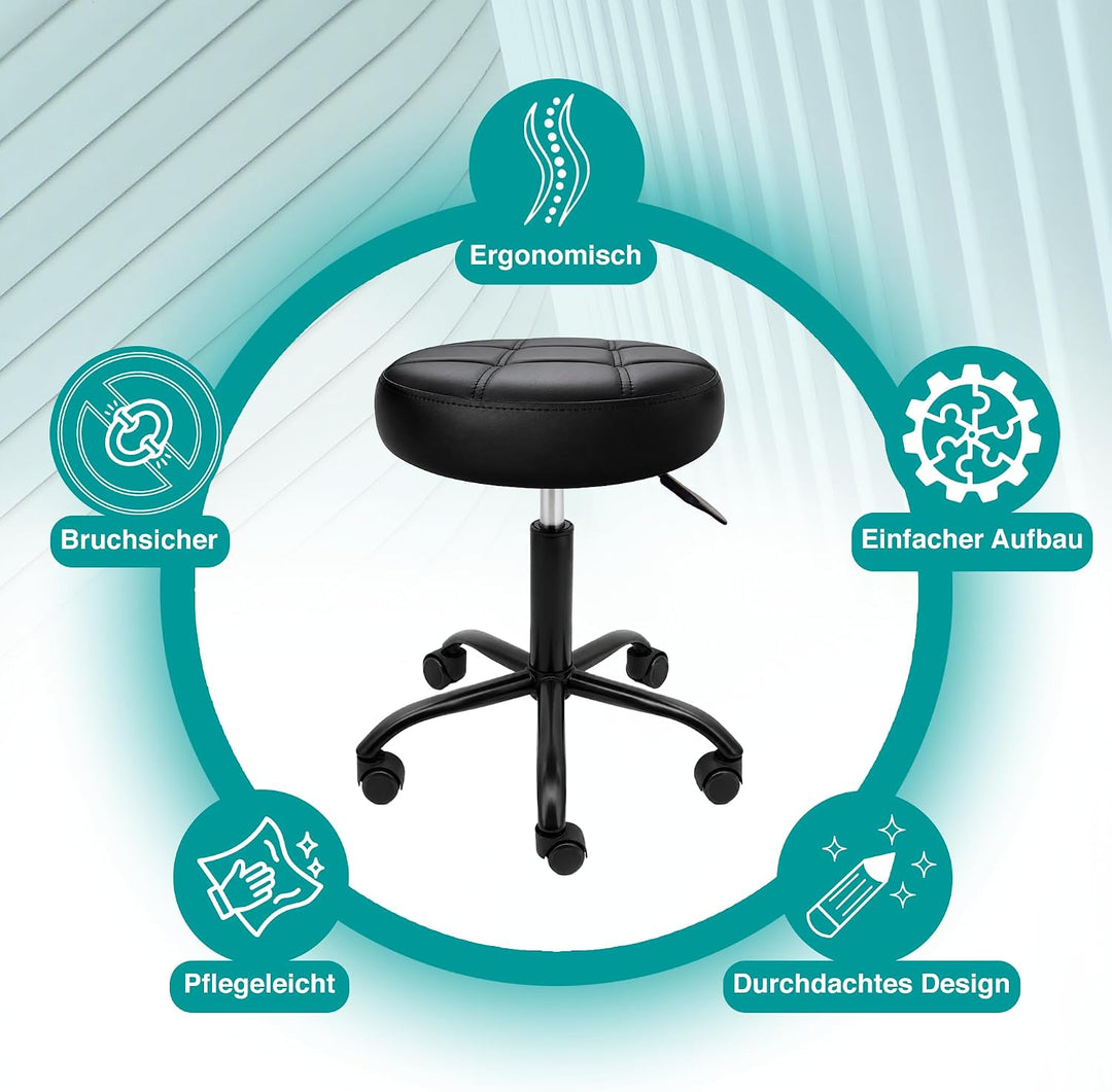 Rollhocker mit Metall-Basis und leisen Softrollen [Neues Modell] – höhenverstellbar, 360° drehbar, k
