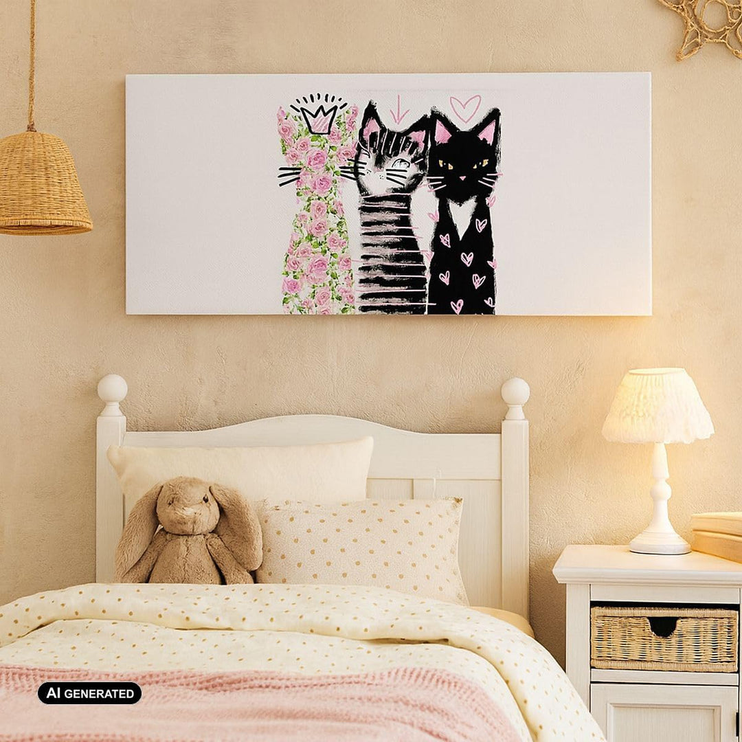 Panorama Bilder auf Leinwand 100x40cm Leinwandbild Katzen Blumen Tiere Gross Wanddeko Bild Schlafzim