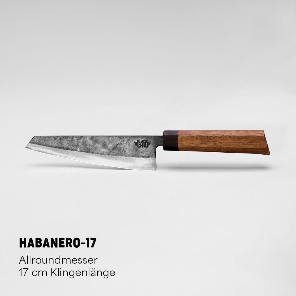 Black Chili Küchenmesser Set (3-teilig) | Chefmesser, Santoku Messer & Gemüsemesser mit Eisenholz Gr