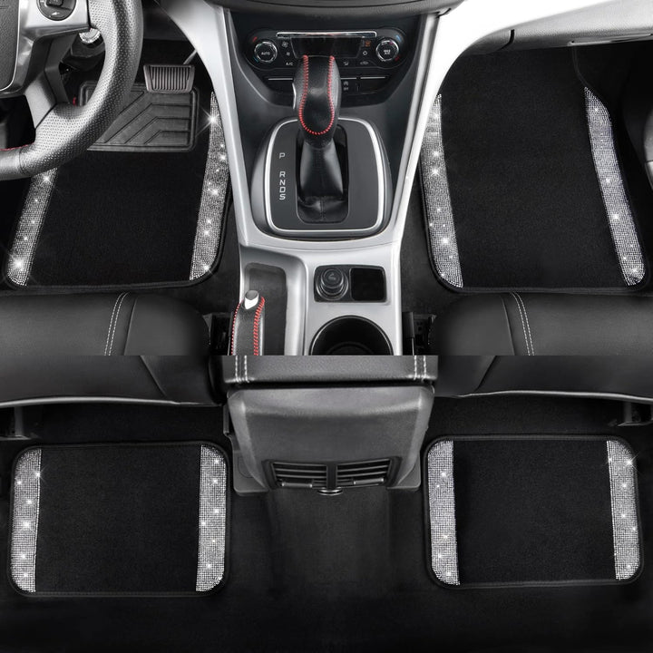 CAR PASS Universal Fit Glorious Strass-Teppich und Leder, komplettes Set, 4-teilig (schwarz und silb
