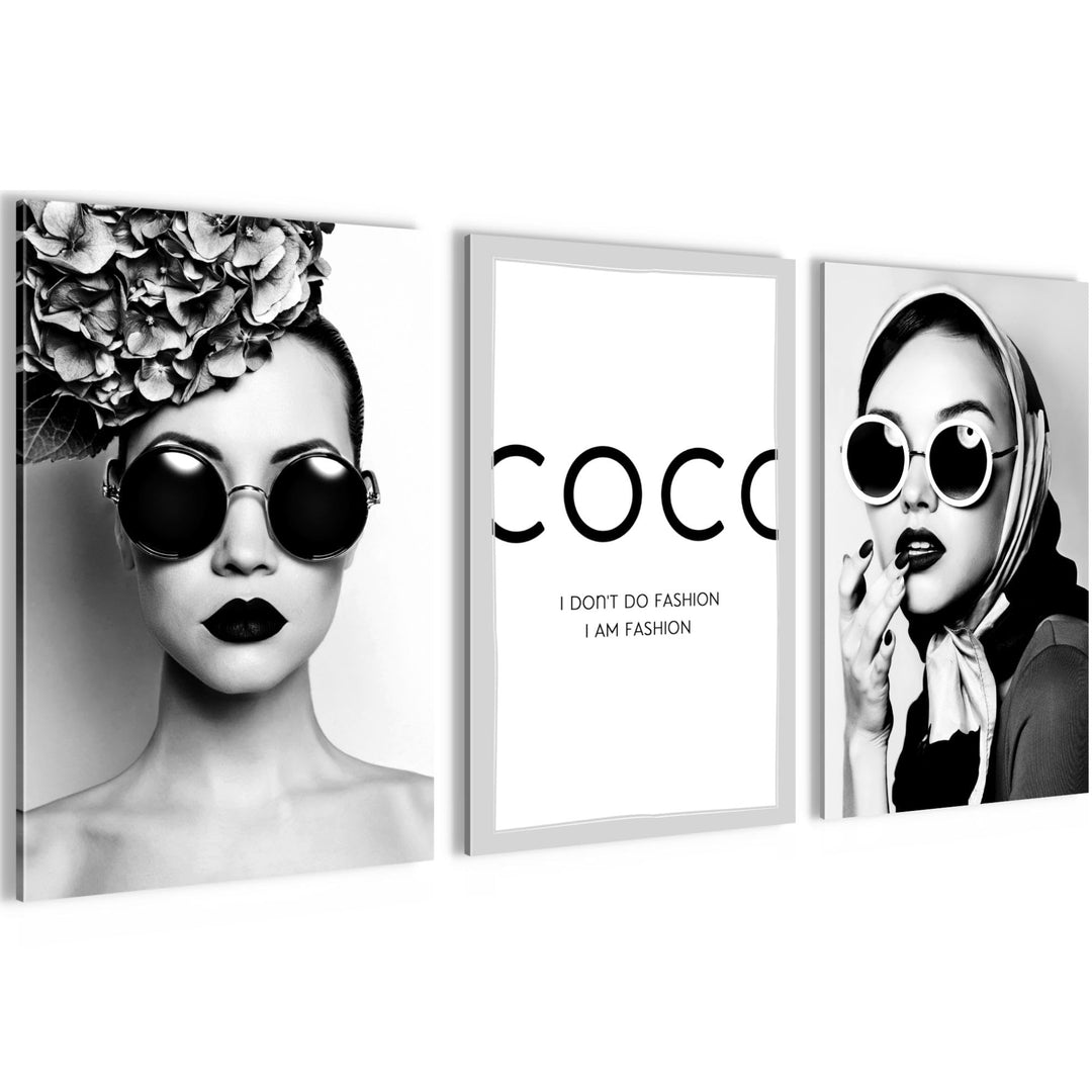 Novart Bilder Set Coco Fashion - Kein Extra Rahmen benötigt - Wandbilder für Wohnzimmer Mädchen Teen