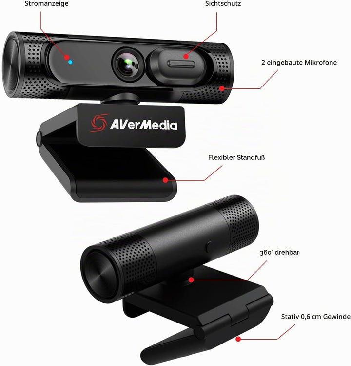 AVerMedia 1080P 60FPS Weitwinkel-Webcam – PW315 – Mit Mikrofon – Ideal für das Gaming oder Streaming
