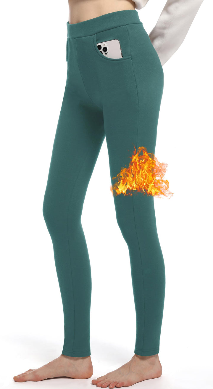 Baumwolle Thermo Leggings mit Taschen, Gefütterte High Waist Damen Winter Leggings mit Fleece, Dicke