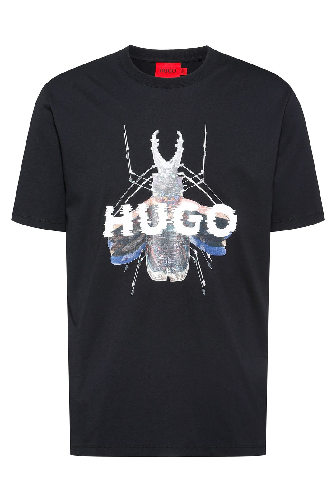 HUGO Herren Dugy T-Shirt aus Baumwoll-Jersey mit Cyber-Bug- und Logo-Artwork Schwarz L
