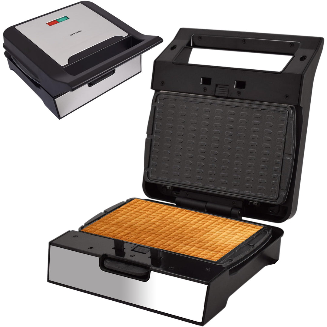 Syntrox Thin Waffle Maker mit Wechselplatten, Edelstahl, schnelles Aufheizen, Antihaftbeschichtet, v