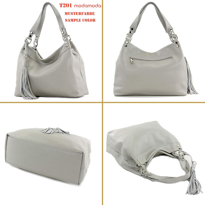 modamoda de - T201 - ital. Damen Schultertasche aus Echtleder Altrosa, Altrosa
