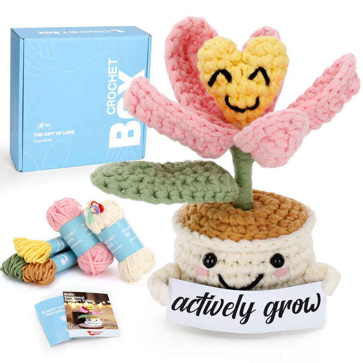 CrochetBox Komplettes Häkelset für Anfänger, Tulpen in Töpfen Häkelset, Video-Tutorial einbeziehen,