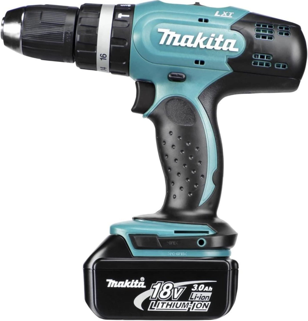 Makita dhp453rfx4 Bohrmaschine Schlagschrauber DHP453Z + 2 Akkus 18 V 3 Ah Li-Ion + 74 Zubehör + Tra