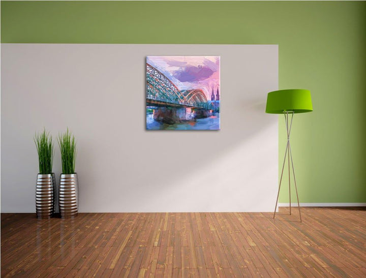 Pixxprint Brücke Kölner Dom als Leinwandbild Quadratisch/Grösse: 70x70 / Wandbild/Kunstdruck/fertig