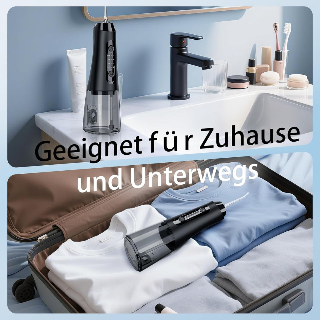Munddusche Kabellose Testsieger 2026, 320ML Wassertank IPX7 Wasserdicht, USB-C-Schnellladefunktion,