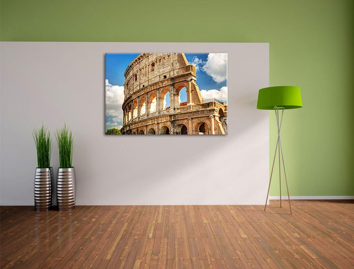 Kolosseum in Rom, Format: 100x70 auf Leinwand, XXL riesige Bilder fertig gerahmt mit Keilrahmen, Kun