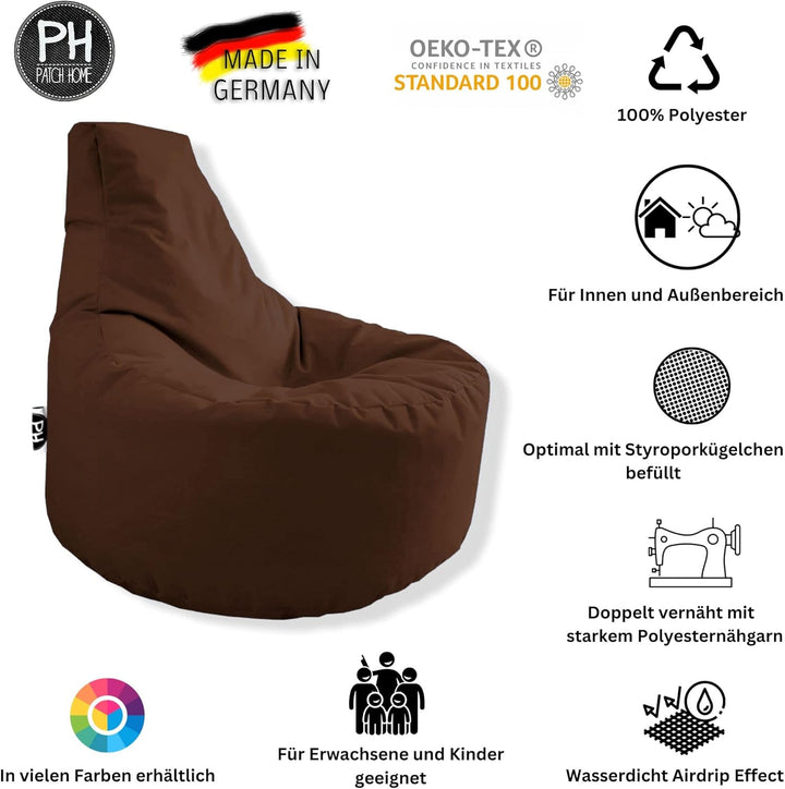 PATCH HOME Gamer Sessel Sitzsack inkl. Würfel Bean Bag Set Ø75cm, 30cm Sitzhöhe, 80cm Höhe + 35x35cm