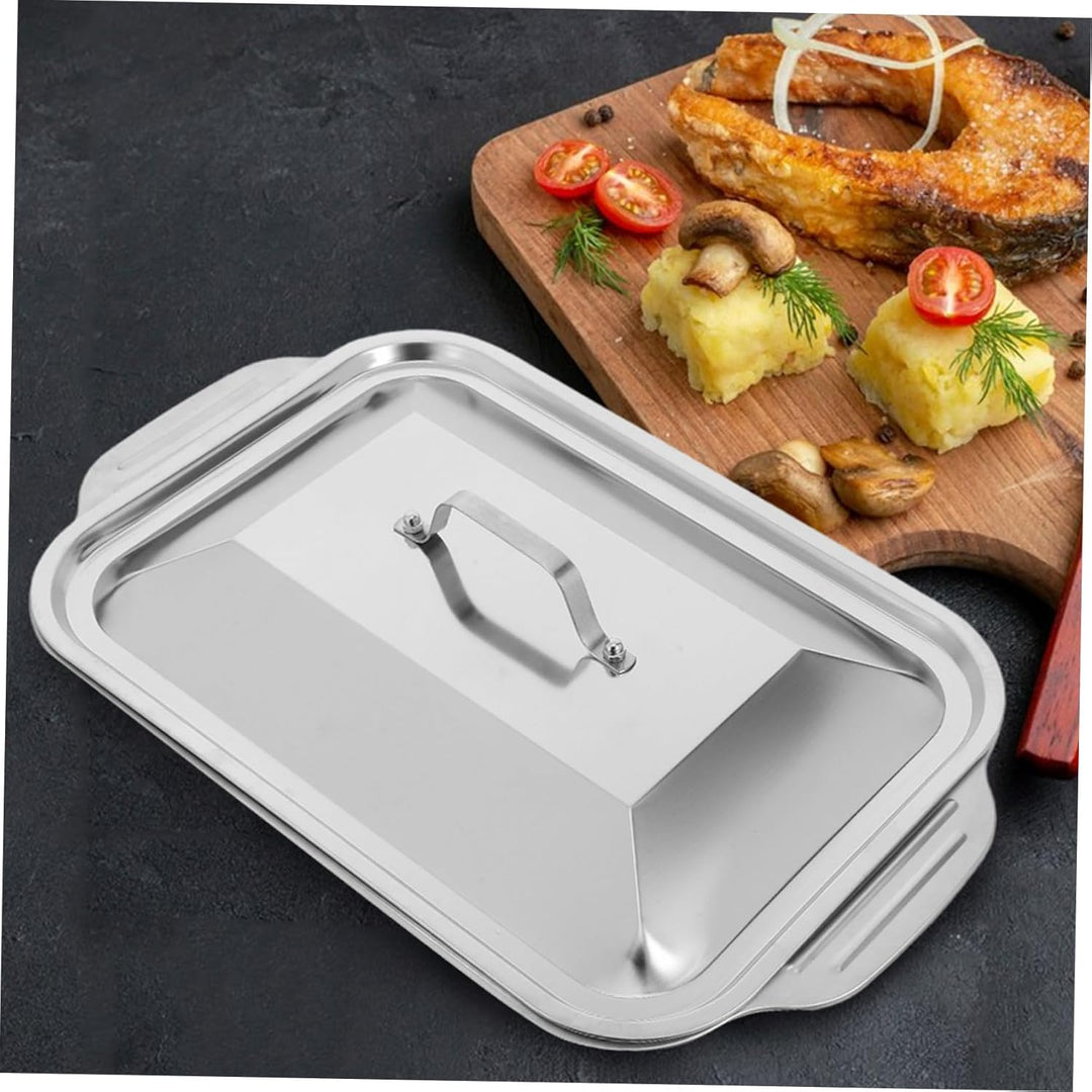 DOITOOL Bräter mit Deckel Klein aus Edelstahl Rechteckig Heavy Duty Backform für Cakes und Pizza zum