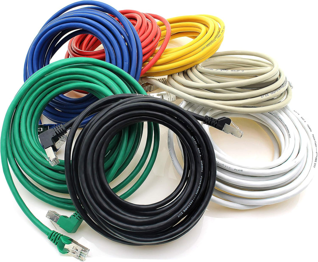 1aTTack.de 366264 Cat.6 Netzwerkkabel Winkel 90 Grad 10m - 7-Farben - Cat6 Patchkabel (SFTP PIMF) 10