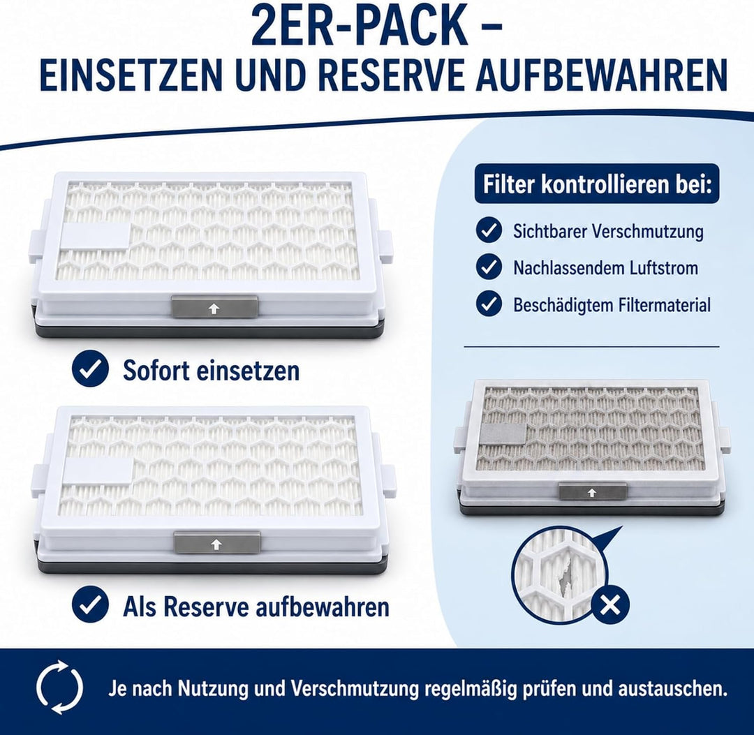 POWEKA 2 x HEPA AirClean 50 Filter Kompatibel mit Miele Staubsaugern der C1 C2 C3 und S-Serie S8340