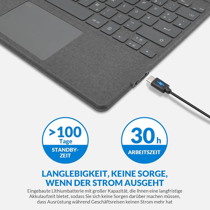 Rii Surface Tastatur für Pro 9/8/X, Bluetooth 5.2 Mit Touchpad Und 7-Farbiger Hintergrundbeleuchtung