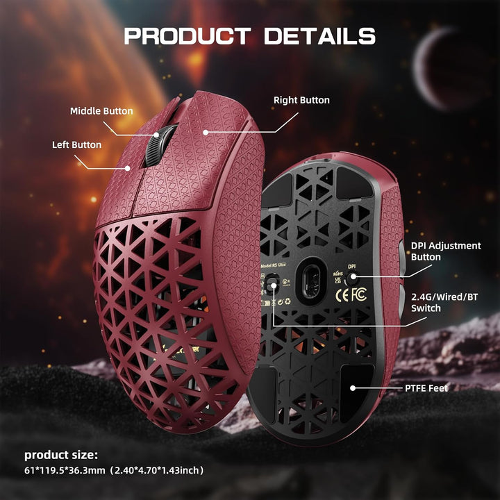 ATTACK SHARK R5 Ultra Carbonfaser HyperSpeed Kabellose Gaming-Maus, 39g Ultraleichte Maus mit Gripta