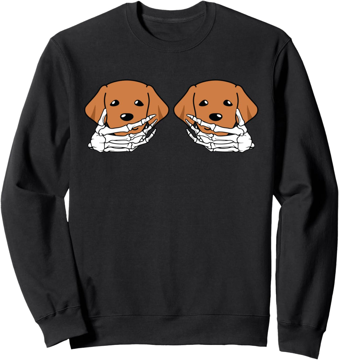 Dackel Skelett Hand auf Brust Lazy Halloween Kostüm Hund Sweatshirt