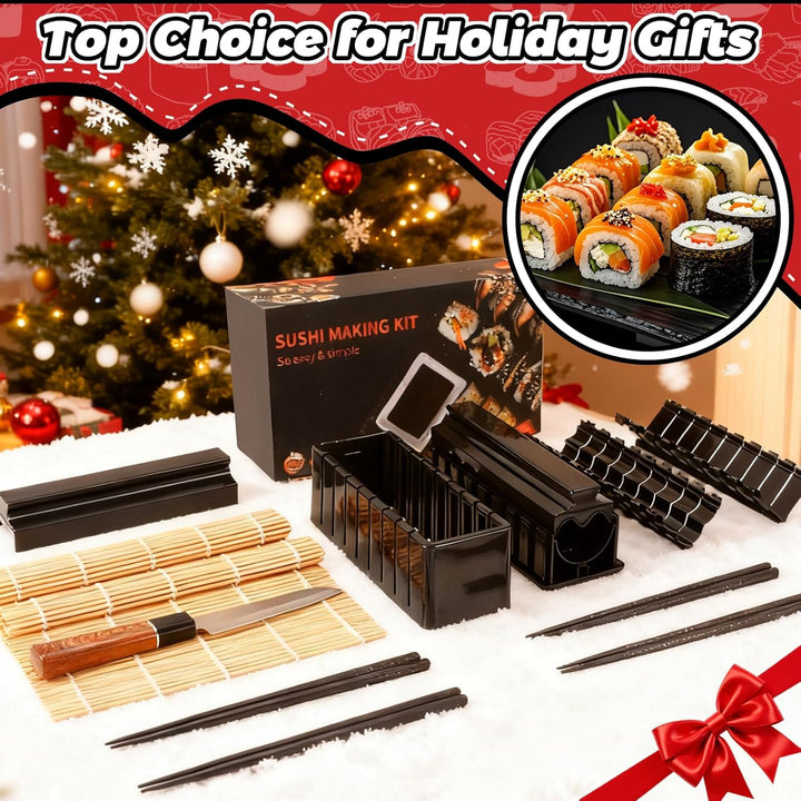 Sushi Maker Set, 14-tlg. Sushi-Kit für Anfänger mit Rolle, Schneideform, Messer, Matten und Stäbchen